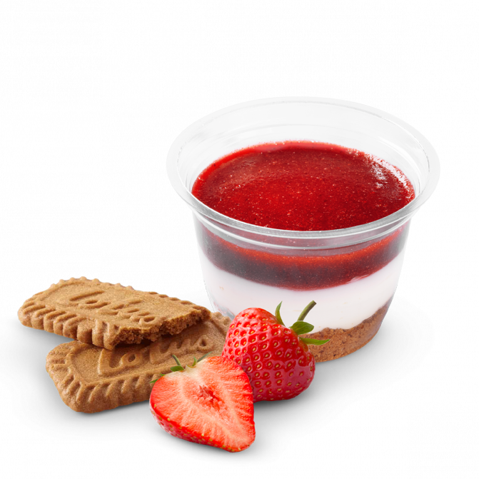 Cheesecake s jahodovým coulis a Lotus sušenkami